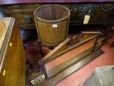 Mahogany overmantel mirror with shelf and tile inserts along with a circular mahogany planter stand