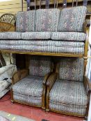 Walnut Bergere three piece suite