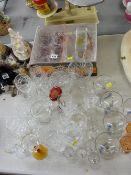 Five Babycham glasses, a quantity of cut and other drinking glassware, a boxed lemonade set etc