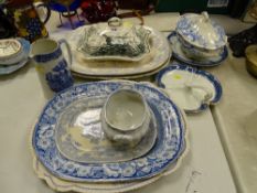 Mixed quantity of Asiatic Pheasant and other blue and white dinnerware with a green and white lidded