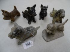 Collection of vintage metal dog smoker's ephemera and ornaments and one carved example
