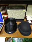 Top hat with original carry case and a bowler hat