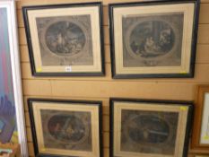 Four framed vintage French prints, all with fruit and vine cameo borders