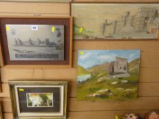 1969 plaque showing Prince Charles and Caernarfon Castle, a pencil and watercolour study of the