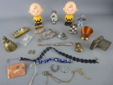 Vintage tin of collectables including a white metal vesta case, vintage lighters etc