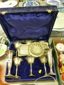 Cased set of EPNS goblets and other platedware