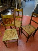 Parcel of three cane seat chairs