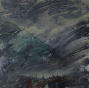 JACK CRABTREE (b. 1938) mixed media - entitled on verso 'Mining Village Wales', signed & dated, 23 x