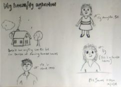 ELIS JAMES pen on paper - entitled 'My House / Fy Nghartref' with self-portrait and family with a