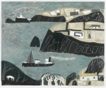 MELVYN EVANS six colour linocut limited edition (31/60) - entitled 'Winter Fields at Strumble