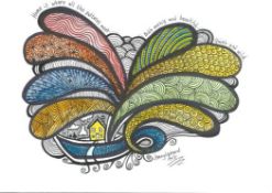 JENNY LEONARD pen & ink illustration - abstract, entitled 'Home', signed, unframed, 23.5 x 30cms