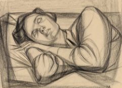 ROBERT HUNTER (1920-1996) pencil drawing - untitled portrait of a sleeping figure, signed with