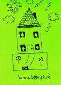 VICTORIA DERBYSHIRE pen on paper - drawing of house in the form of a propelled rocket, signed, 29