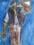 MIKE JONES mixed media - entitled on verso 'Builder', signed, 22 x 17cms