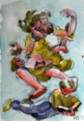 KEVIN SINNOTT watercolour - mother and children, entitled 'Homework', signed with initials & dated