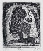 STEFFAN JONES-HUGHES (b. 1968) limited edition (25/30) etching - figure decorating Christmas tree,