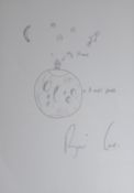 PROF. BRIAN COX pen on paper - doodle-diagram with the scientist's house featuring on top of the