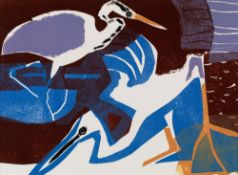 KIM ATKINSON (b. 1962) relief print limited edition (29/40) - entitled 'Little Egret & Heron',
