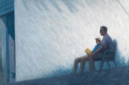 PHIL ARCHER (b. 1954) oil on canvas, entitled on verso 'Braving the White Hot Terrace', signed, 58 x