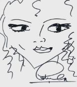 PETULA CLARK pen on paper - a good caricature self-portrait doodle, signed, 29 x 20cms