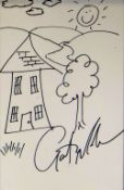 GARETH MALONE pen on paper - an arrow shaped house with simple tree & happy sun, signed, 28 x 19cms