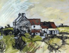 GWILYM PRICHARD (1931-2015) mixed media - untitled, Welsh cottage in a landscape, signed, 34