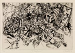 KATE BASSETT (b.1980) dry-point limited edition (40/40)etching - numerous figures, entitled 'A Dog's