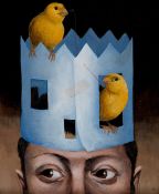 JAMES DONOVAN (b. 1974) acrylic on canvas - entitled 'Nesting', signed with initials, 29 x 24cms