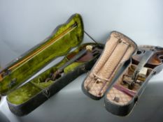 TWO VINTAGE CASED VIOLINS, both having labels to the interiors, the first reads 'Made by Ernest Owen