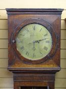 A 19th CENTURY OAK CASED CIRCULAR BRASS DIAL LONGCASE CLOCK by Robert Jones, Ruthin, twin weight