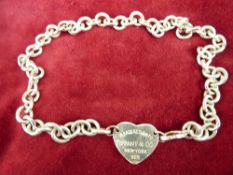 A CONTEMPORARY TIFFANY & CO 925 SILVER LARGE LINK NECKLACE with heart shaped dog tag reading 'Please