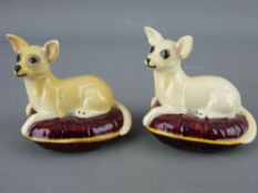 TWO BESWICK CHIHUAHUA ON CUSHION FIGURINES, 7 cms high