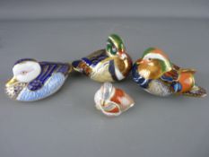 FOUR ROYAL CROWN DERBY PAPERWEIGHTS, 'Carolina Duck' and 'Teal Duckling', both gold stoppers plus