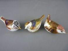THREE ROYAL CROWN DERBY PAPERWEIGHTS including a Collector's Guild 'Crested Tit' and a '