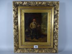 ENGLISH SCHOOL early unattributed oil on canvas - man smoking a clay pipe, his ale tankard on a