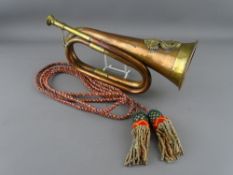 A COPPER & BRASS ROYAL WELCH FUSILIERS MILITARY BUGLE with tasselled cord 'Royal Welch Fusiliers