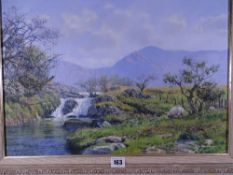 PHILLIP STANTON oil on canvas - North Wales riverscape with grazing sheep and slate fences, signed