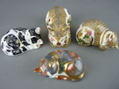 FOUR ROYAL CROWN DERBY PAPERWEIGHTS, 'Cat Nip Kitten', 'Misty' and 'Cottage Garden Cat', all gold