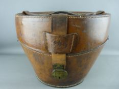 A GOOD VICTORIAN LEATHER HAT BOX, made by 'H Greaves, Birmingham' with brass lock and handle mounts,