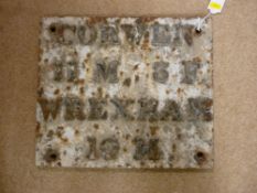 LOT WITHDRAWN A CAST IRON ROAD SIGN 'Corwen 11 Miles and 3 Furlongs, Wrexham 10 miles', 30.5 x 35.