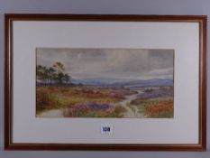 JOHN H TYSON watercolour - peaceful heathland scene with distant hills, signed, 17 x 35.5 cms