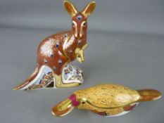TWO ROYAL CROWN DERBY PAPERWEIGHTS, 'Kangaroo', gold stopper and 'Duck Billed Platypus', gold