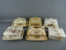 SIX VICTORIAN FLORAL DECORATED SARDINE DISHES, various measurements and conditions