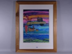 DORIAN SPENCER DAVIES watercolour and mixed media - colourful depiction of St Cwyfan's Church,