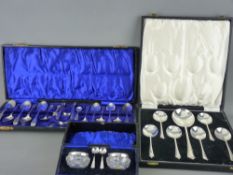 QUANTITY OF SILVER SPOONS & SUGAR TONGS, various hallmarks, a cased set of fruit spoons, Sheffield