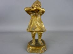 A FRENCH GILT BRONZE FIGURE 'FILLETTE PLEURANT' (girl crying) by Lucien Charles Edouard Alliot,