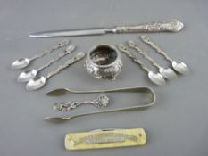 A QUANTITY OF SMALL SILVER to include six spoons stamped 900, a letter knife with King's pattern