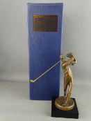 BERNARD KIM CONTEMPORARY BRONZE FIGURINE of a golfer, set upon a square base, in original box, 23.