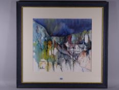 ANN FELLOWS mixed media - quarrying village with nestling houses, signed in full, 36 x 40 cms