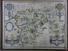 JOHN SPEED coloured and tinted map of Merionethshire, 1610, sold in Pope's Head Alley by George